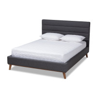 Baxton Studio BBT6803-Dark Grey-Queen Erlend Mid-Century Modern Dark Grey Fabric Upholstered Queen Size Platform Bed